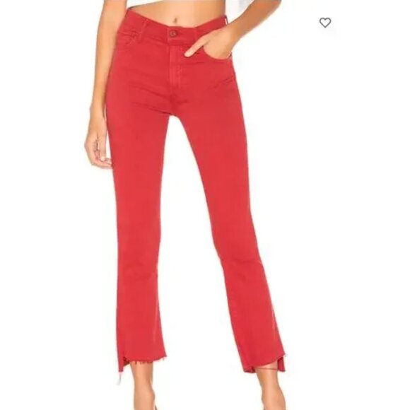 MOTHER The Insider Crop Step Fray Straight Leg Jean Hot Rod Red Denim Women’s 27 - Picture 2 of 9